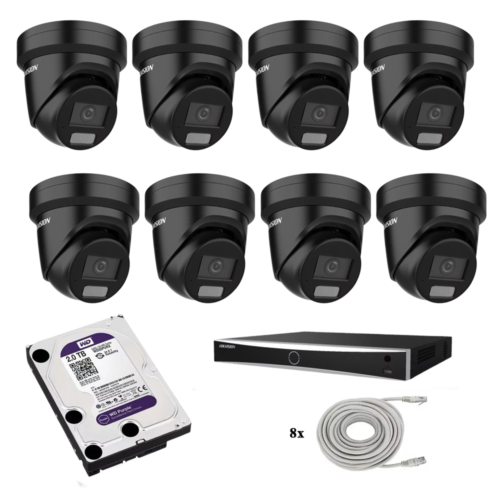 Hikvision beveiligingscamera set met 8 x Hikvision DS-2CD2386G2H-IU Zwart